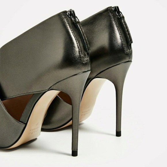 Zara Wrap Around Leather Ankle Boots Size 10 - Picture 2 of 5